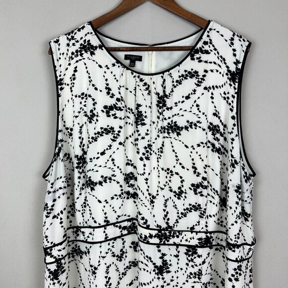 Talbots Midi Dress Womens 22W Ivory Black Floral Flounce‎ Hem Sleeveless Lined - Picture 3 of 10